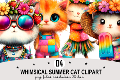 Whimsical Summer Cat Clipart Watercolor PNG Product Image 1