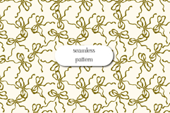 Olive Green Ribbon Bow Seamless Pattern on Cream Backdrop Product Image 1