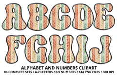 Watercolor Stripes Doodle Alphabet PNG Retro Letters 300 DPI Product Image 2