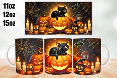 Halloween Cat Mug Wrap Sublimation 11oz, 12oz, 15oz Product Image 1