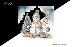 Blue Snowman Clipart, Gold and Blue Chistmas Clipart Product Image 1