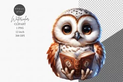 Owl reading a book, Owl clipart, Fantasy clipart Product Image 1