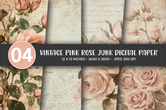 Vintage Pink Rose Junk Digital Paper Product Image 1
