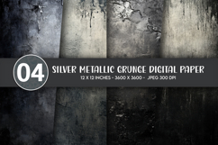 Silver Metallic Grunge Digital Paper Product Image 1