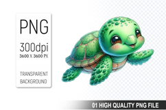 Floral Sea Turtle Clipart, Watercolor Sea Turtle PNG File Product Image 1