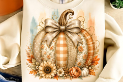 Coquette Patchwork Fall Pumpkin PNG, Autumn Pumpkin PNG Product Image 1