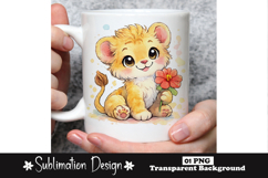 Cute Lion Cub Holding Flower Watercolor Baby Animal png Product Image 1