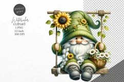 Gnome clipart, Gnome with sunflowers clipart, Summer clipart Product Image 1
