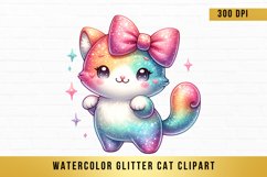 Watercolor Glitter Cat Clipart, Glitter Cute Cat Clipart Product Image 1