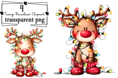 Red Funny Reindeer Clipart Watercolor PNG Product Image 1