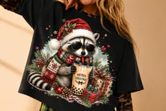 Cool Christmas Raccoon Iced Coffee PNG Sublimation File Product Image 1