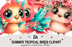 Summer Tropical Birds Clipart Watercolor png Product Image 1