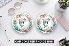 Dolphin Flowers Car Coaster Sublimation |Animal Coaster PNG Product Image 1