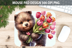 Watercolor Bear Mouse Pad Sublimation - Valentines PNG Product Image 1