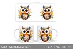 Cute Owl Mug Sublimation. Owl Flowers Mug Wrap Design Product Image 1