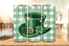 Green Leprechaun Hat with Shamrock Tumbler Wrap PNG Sublimat Product Image 1