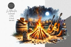 Western clipart, Campfire clipart, Watercolor clipart Product Image 1