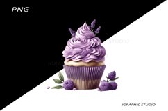 Lavender Cupcake Clipart, Floral Cupcake Clipart Product Image 1