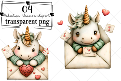 Whimsical Valentine Unicorn Clipart Watercolor PNG Product Image 1