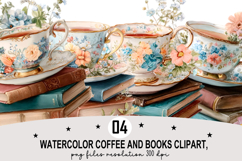 Watercolor Coffee and Books Clipart Watercolor Clipart png Product Image 1