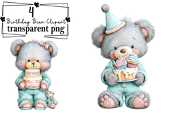 Whimsical Birthday Teddy Bear Clipart Watercolor PNG Product Image 1