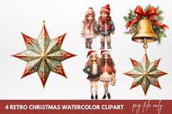 Retro Christmas Watercolor Sublimation Clipart Product Image 1