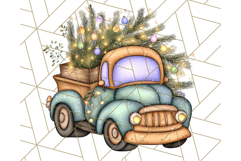 Vintage Christmas Truck Clipart PNG, Retro Holiday Vehicle Product Image 4
