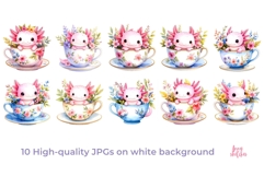 Kawaii Pink Axolotl in a Floral Teacup Clipart Bundle JPG Product Image 2