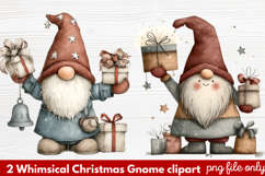 2 Whimsical Christmas Gnome Clipart | Cute Holiday Gnome PNG Product Image 1