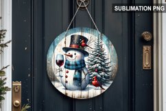 Blue Plaid Snowman Round Sign | Round Sublimation Design PNG Product Image 1