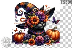 Halloween Cat Flowers Sublimation - Clipart PNG Design Product Image 1