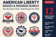 Patriotic 4th of July 2026 Freedom Badge Seal Bundle EPS Set Product Image 1