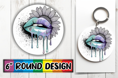 Radiant Circle Sublimation Keychain, Dripping Lips Product Image 1