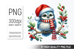 Christmas Owl Clipart PNG, Festive Owl illustration Product Image 1