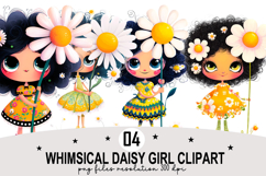 Whimsical daisy girl Clipart Watercolor PNG Product Image 1