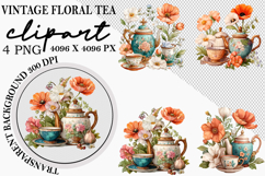 Whimsical Vintage Floral Tea Set Clipart Png Product Image 1
