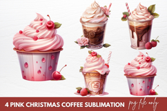 Pink Christmas Coffee Sublimation, Christmas Coffee Clipart Product Image 1