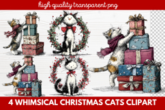 4 Whimsical Christmas Cats Clipart | Cute Holiday Cat PNG Product Image 1