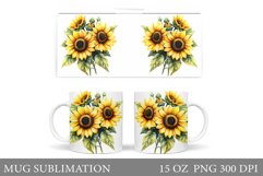 Sunflowers Mug Sublimation. Summer Flowers Mug Wrap Design Product Image 1