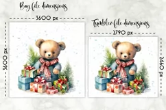Watercolour Teddy Bear Lunch Bag Print | Christmas Lunch Bag Product Image 2