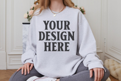 Gildan 18000 Ash Mockup , Crewneck Sweatshirt Boho Mock-up Product Image 1