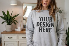 Ash Gildan 18000 Crewnwck Sweatshirt Mockup, gildan 18000 Product Image 1