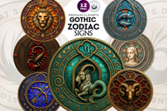 Gothic Zodiac signs Clipart Set, Astrology, horoscope PNG Product Image 1