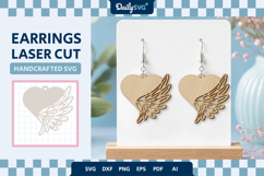 Angel Wing Heart Earrings Laser Cut SVG Product Image 2