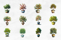 Watercolor Potted Fruit Trees Clipart Product Image 2