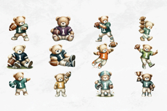 Football Bear Watercolor Clipart 23 PNG Files Product Image 2