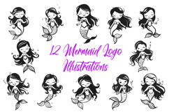 12 Mermaid Logo Illustration Clipart JPG PNG Product Image 1
