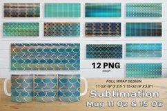 12 Variations Mug Wrap Sublimation turquoise Gold art deco Product Image 1