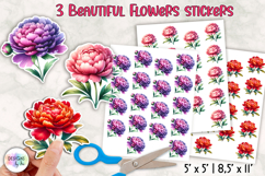 Floral Stickers, Peony Flowers Stickers, Printable Stickers Product Image 1