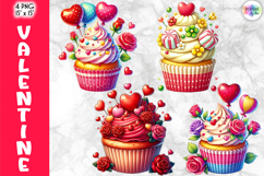 Valentine Cupcake Clipart, Cute Cartoon Love Desserts PNG Product Image 1